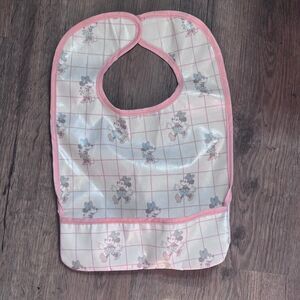 Disney Minnie Mouse PEVA Toddler Feeding Bib Pink Plaid Crumb Catcher Pocket